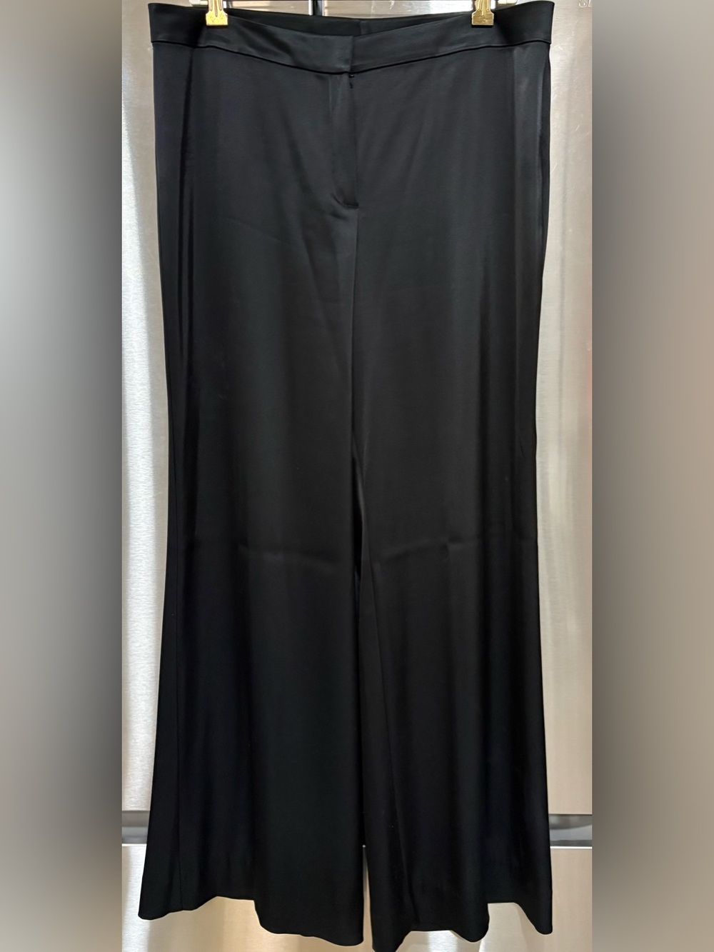 St. John Black Wide-Leg Satin Pants